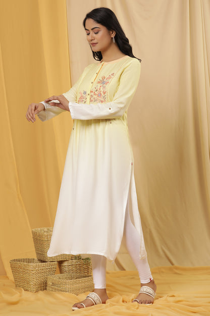 Yellow Ombre Embroidered Kurta And Tights Set