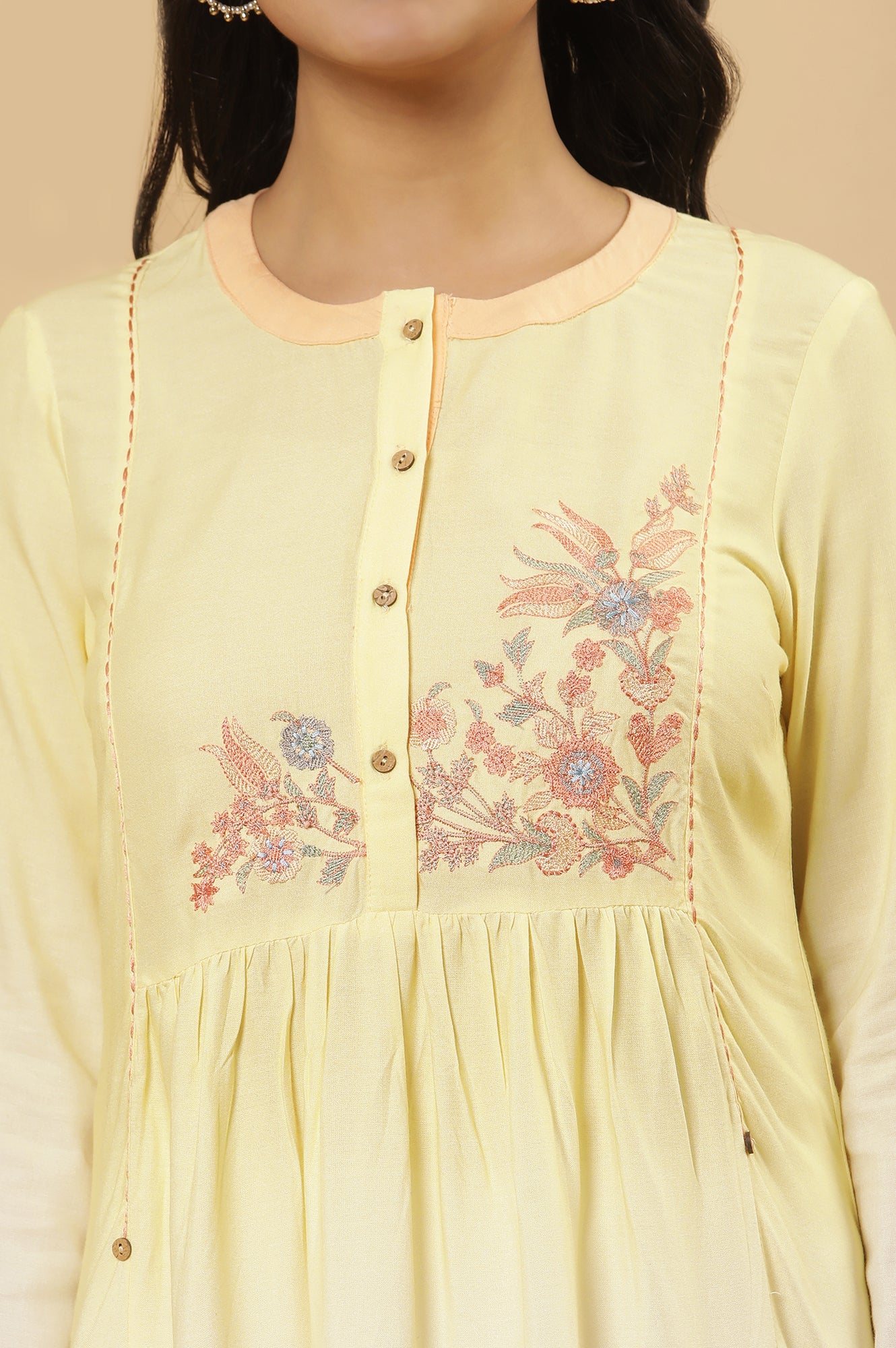 Yellow Ombre Embroidered Kurta And Tights Set