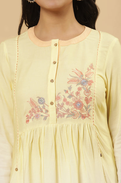 Yellow Ombre Embroidered Kurta And Tights Set