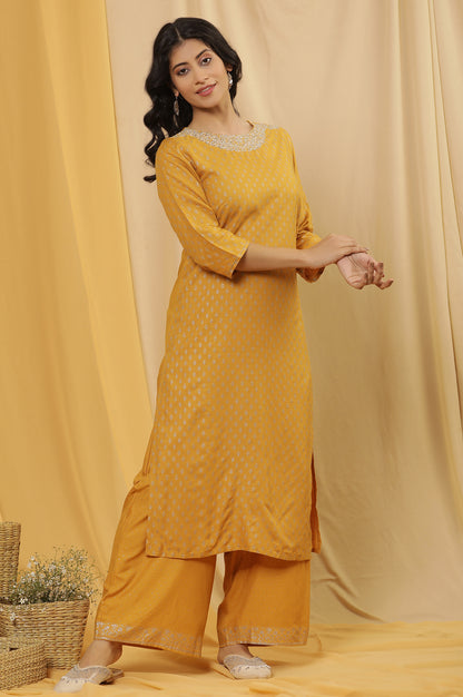 Mustard Glitter Printed Kurta And Parallel Pants