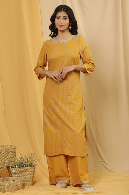 Mustard Glitter Printed Kurta And Parallel Pants