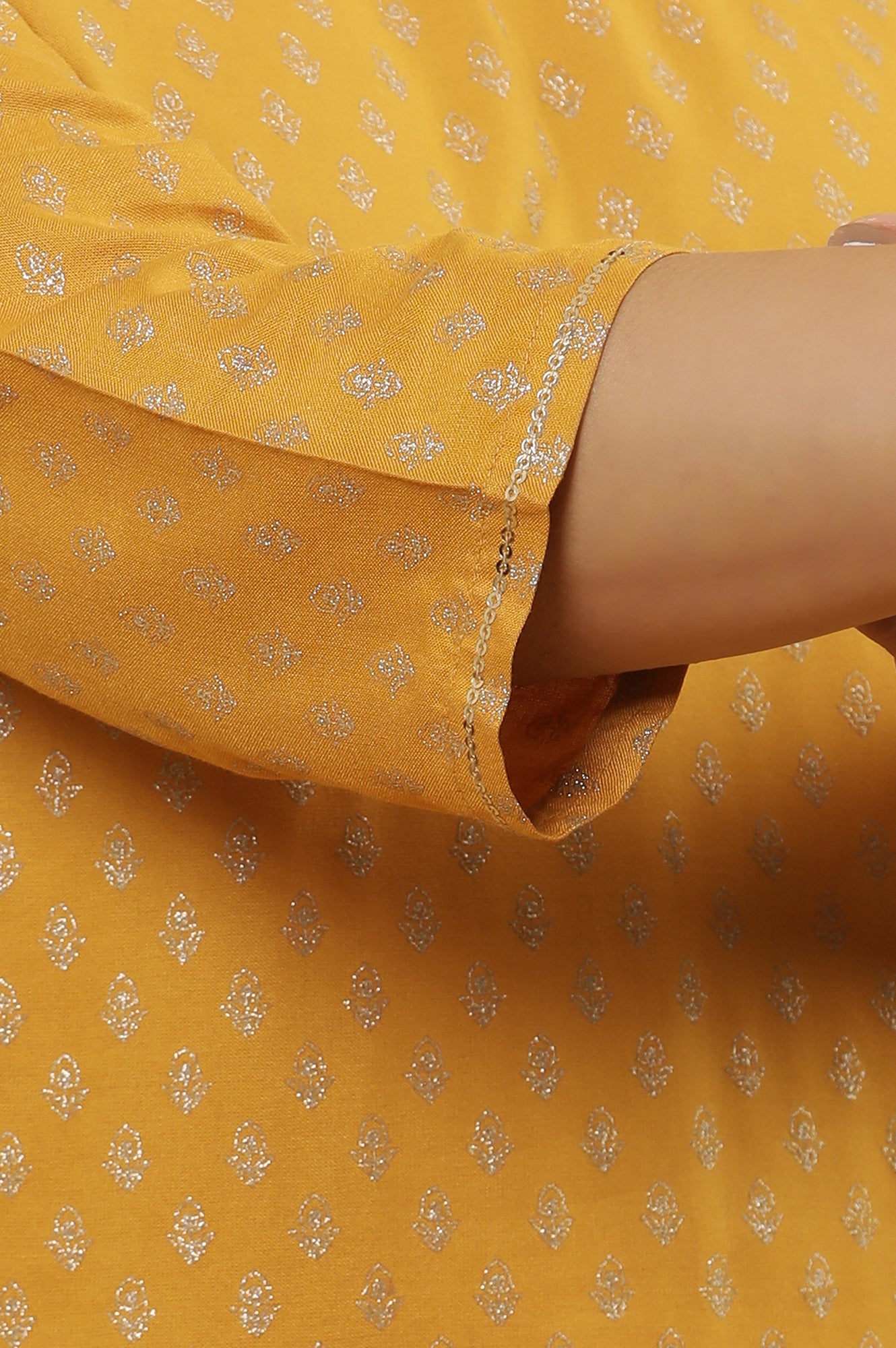 Mustard Glitter Printed Kurta And Parallel Pants