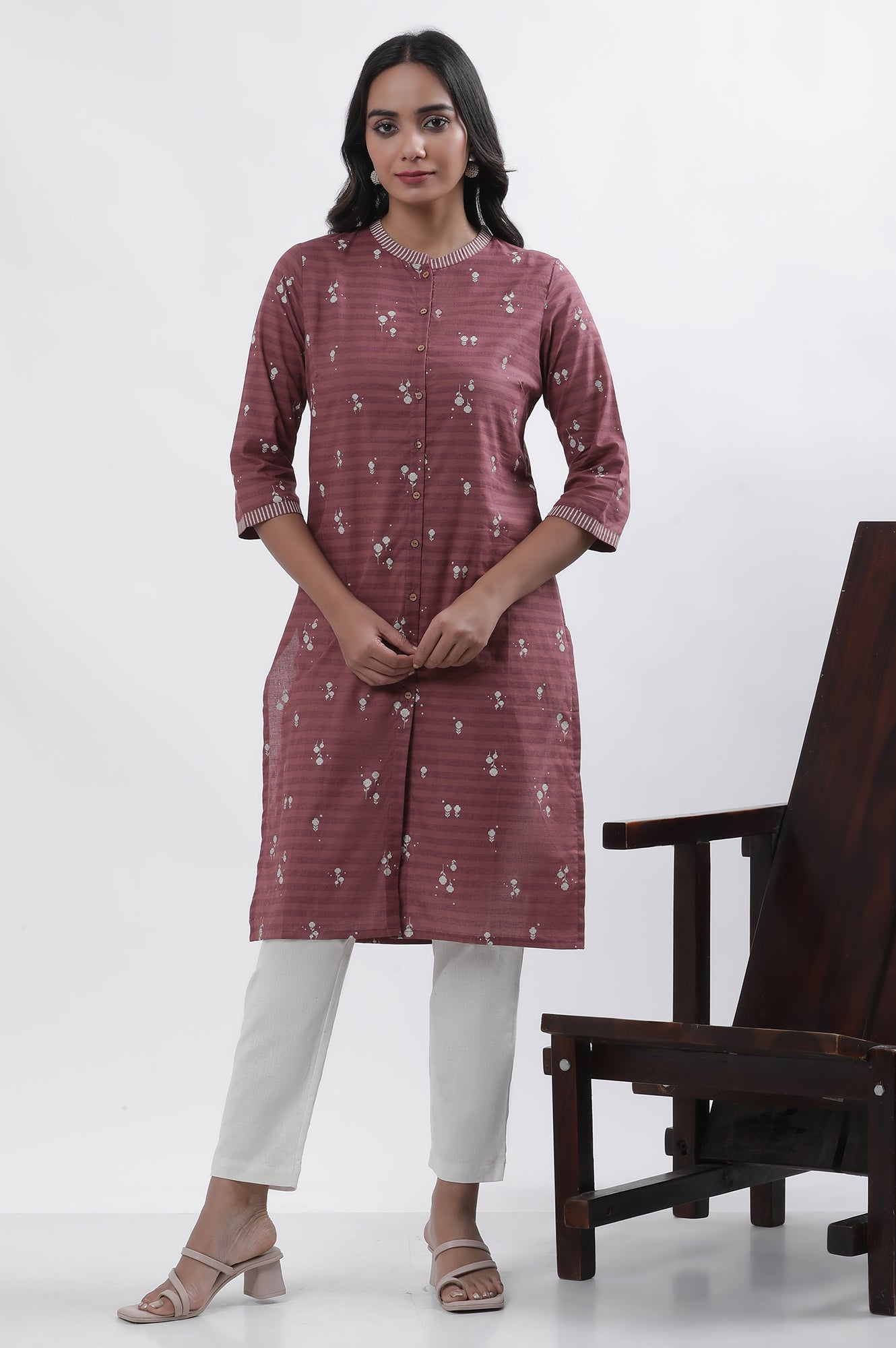 Maroon Printed Kurta And Pants Set