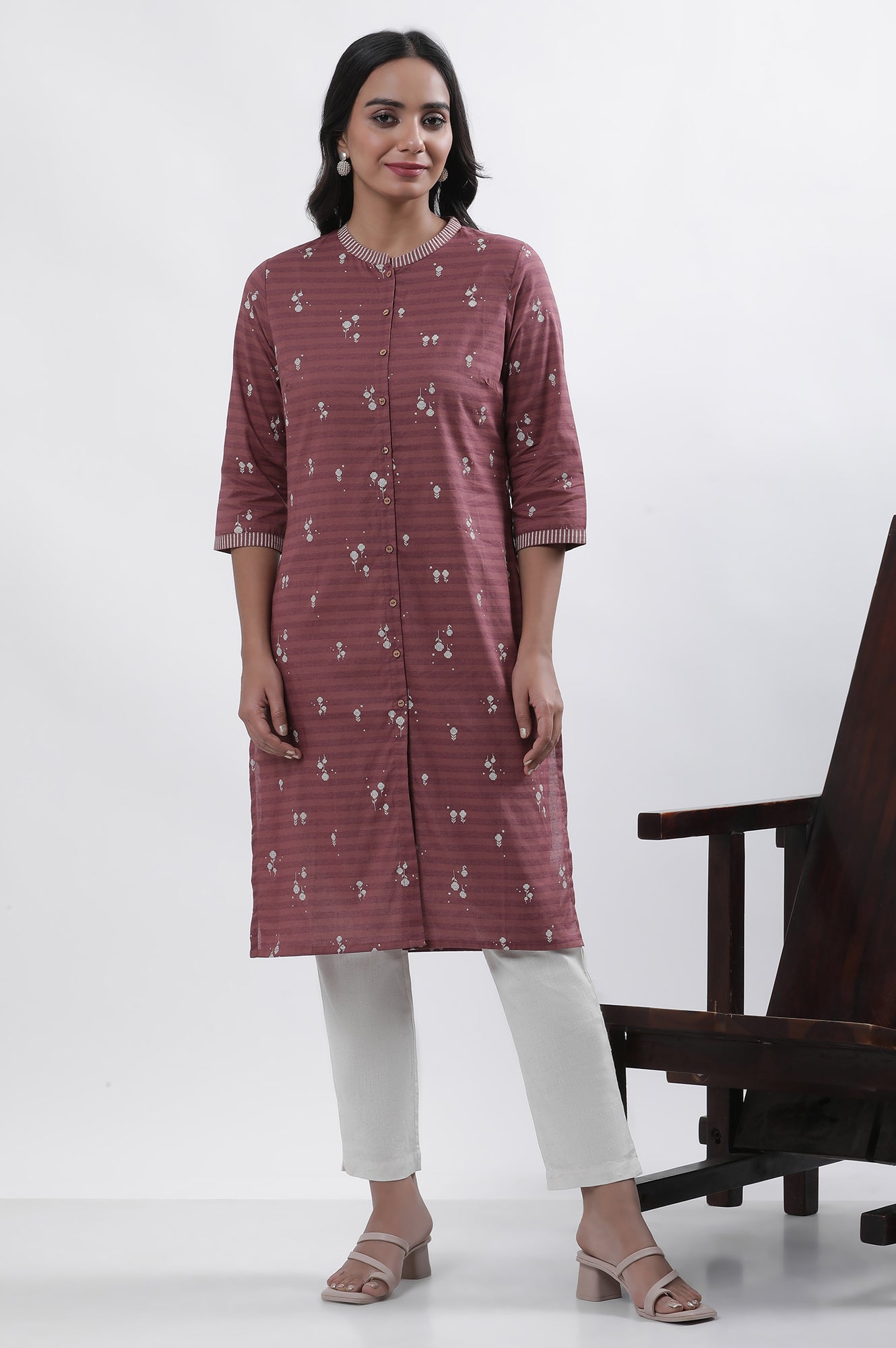 Maroon Printed Kurta And Pants Set