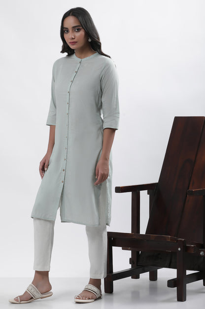 Green Printed Mandarin Collar Kurta And Pants Set