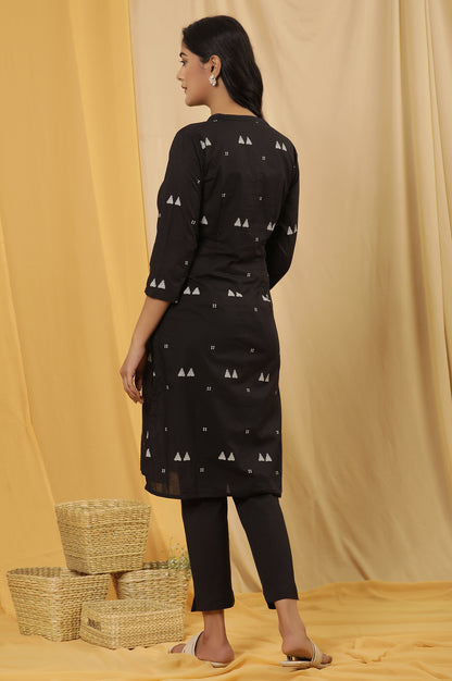 Black Geometric Printed Kurta And Trousers Set