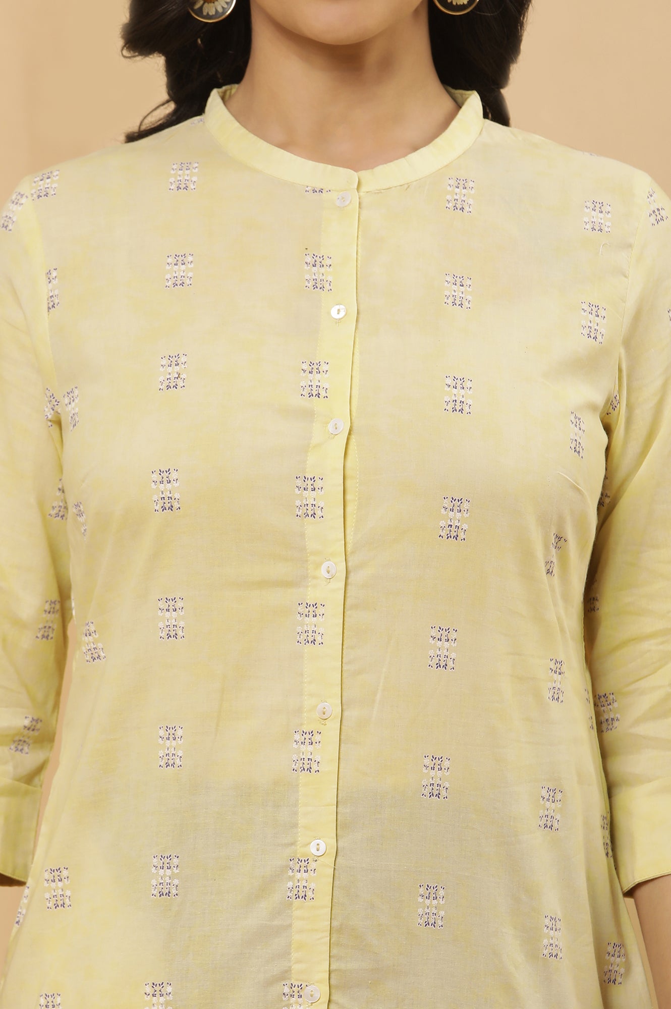 Yellow Printed Kurta And Tights Set