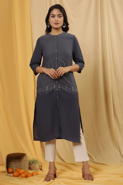 Navy Blue Printed Straight Kurta And Pants Set