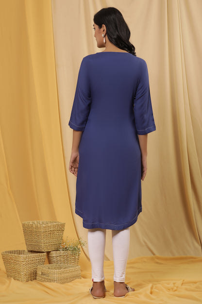 Blue Curved Kurta And Tights Set