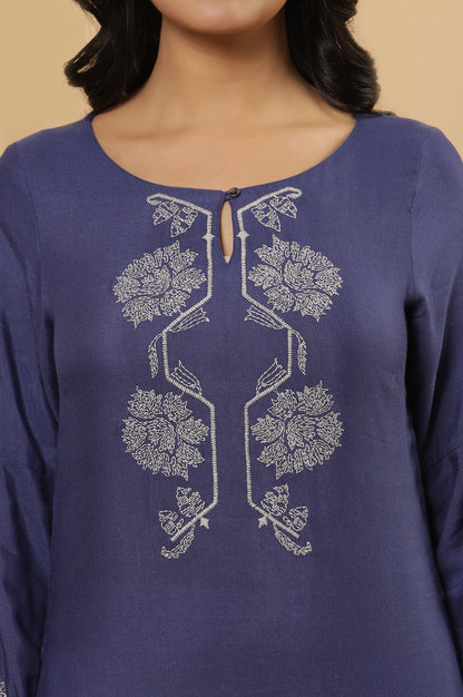 Blue Embroidered Kurta And Tights Set