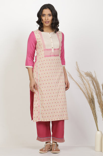 Light Pink Cotton Dobby Kurta And Pants Set