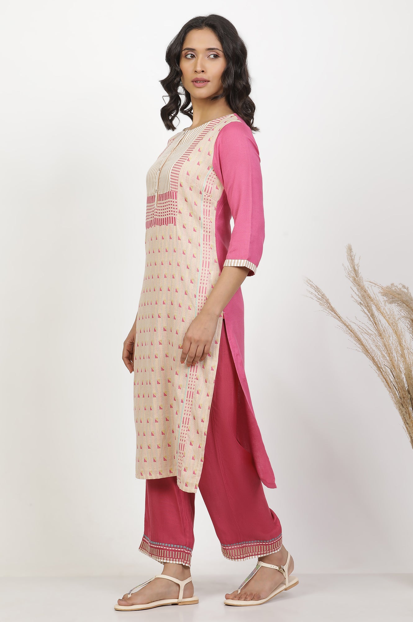 Light Pink Cotton Dobby Kurta And Pants Set