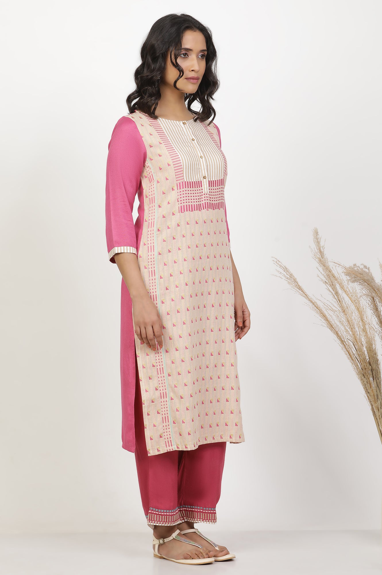 Light Pink Cotton Dobby Kurta And Pants Set