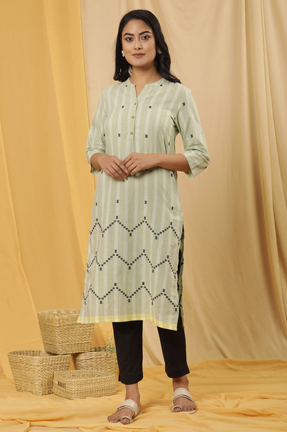 Light Green Dobby Straight Kurta And Trousers Set