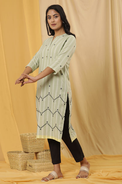 Light Green Dobby Straight Kurta And Trousers Set