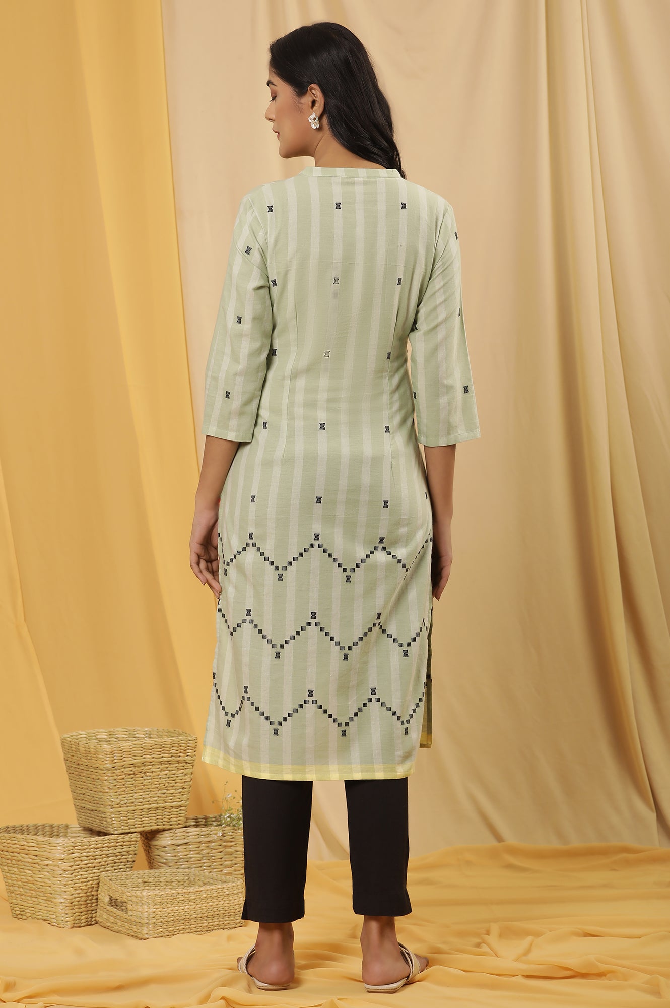 Light Green Dobby Straight Kurta And Trousers Set