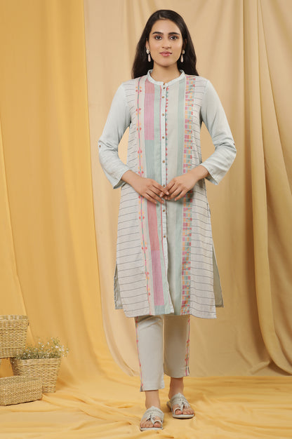 Light Blue Printed Dobby Kurta And Pants Set