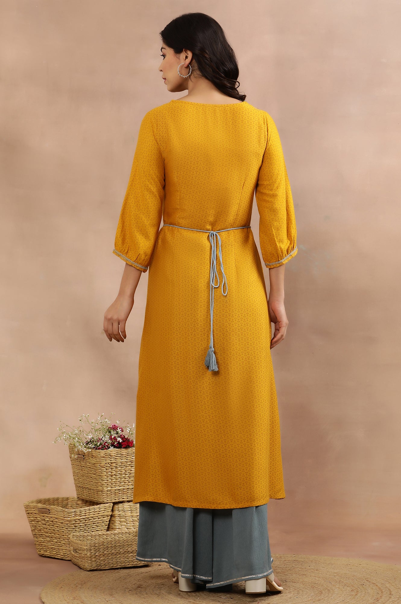 Yellow Embroidered Flared Kurta And Flared Pants Set