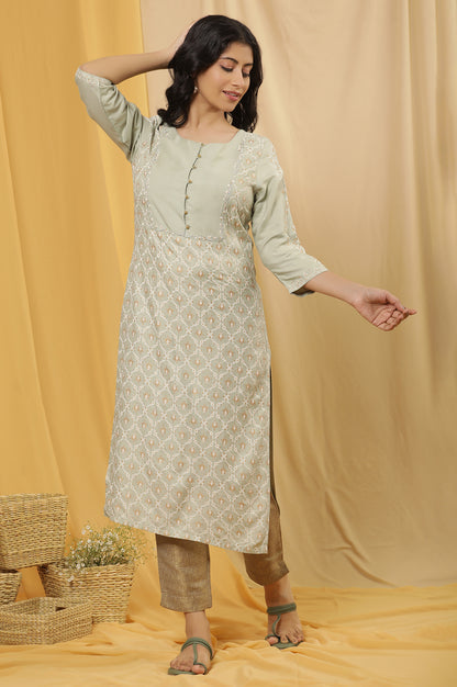 Green Printed Summer Kurta And Golden Pants