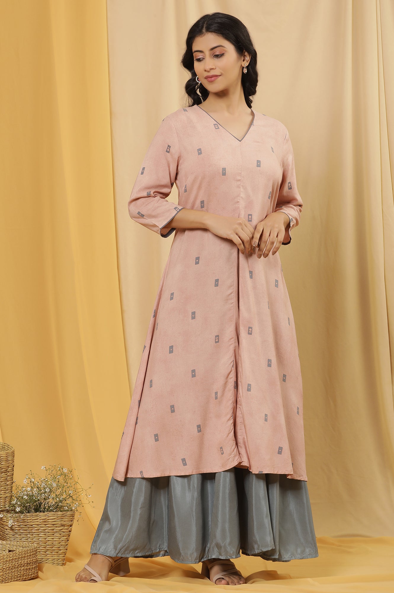 Salmon Pink A-Line Kurta And Flared Pants