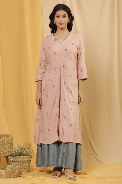 Salmon Pink A-Line Kurta And Flared Pants