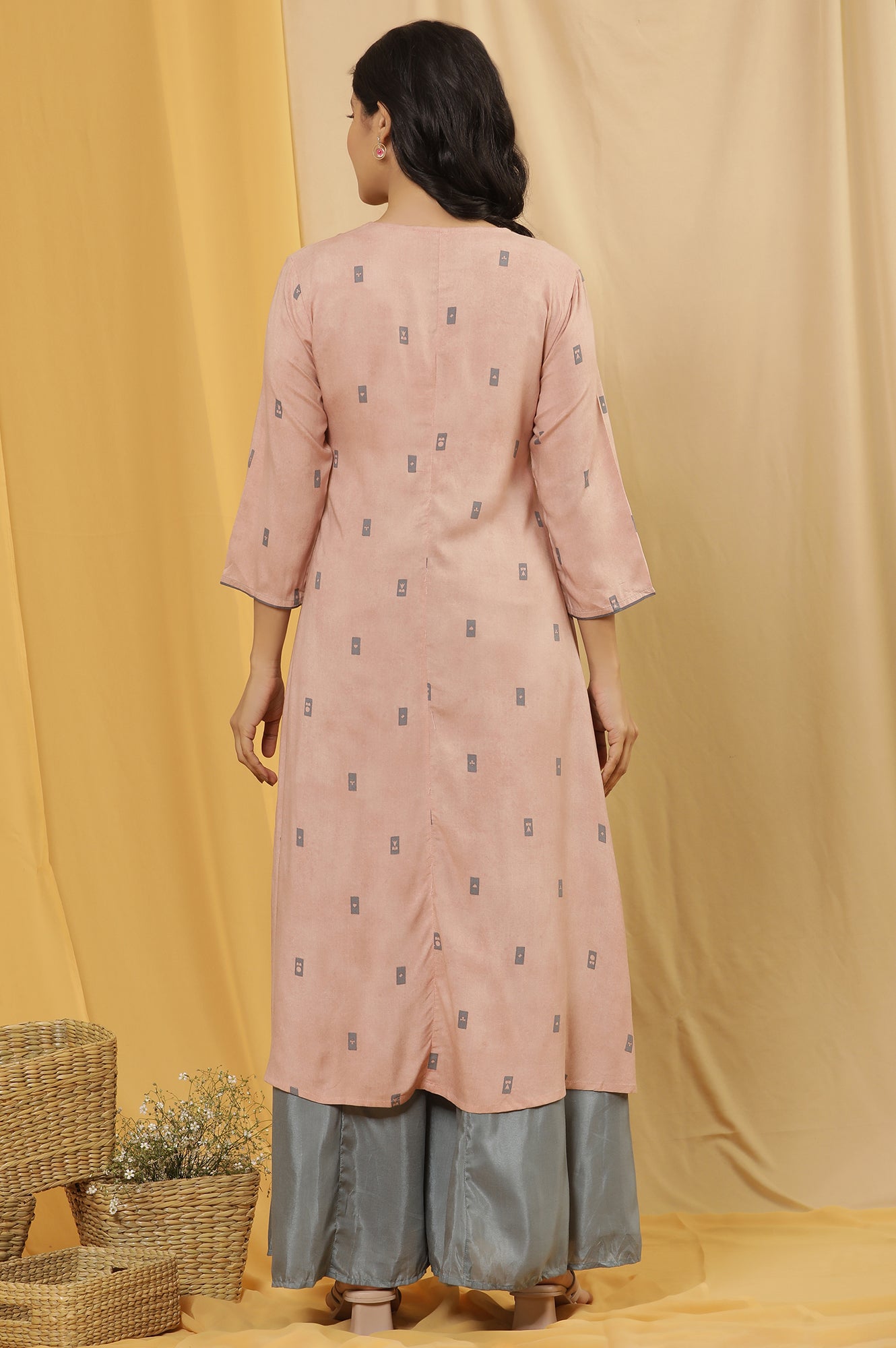 Salmon Pink A-Line Kurta And Flared Pants