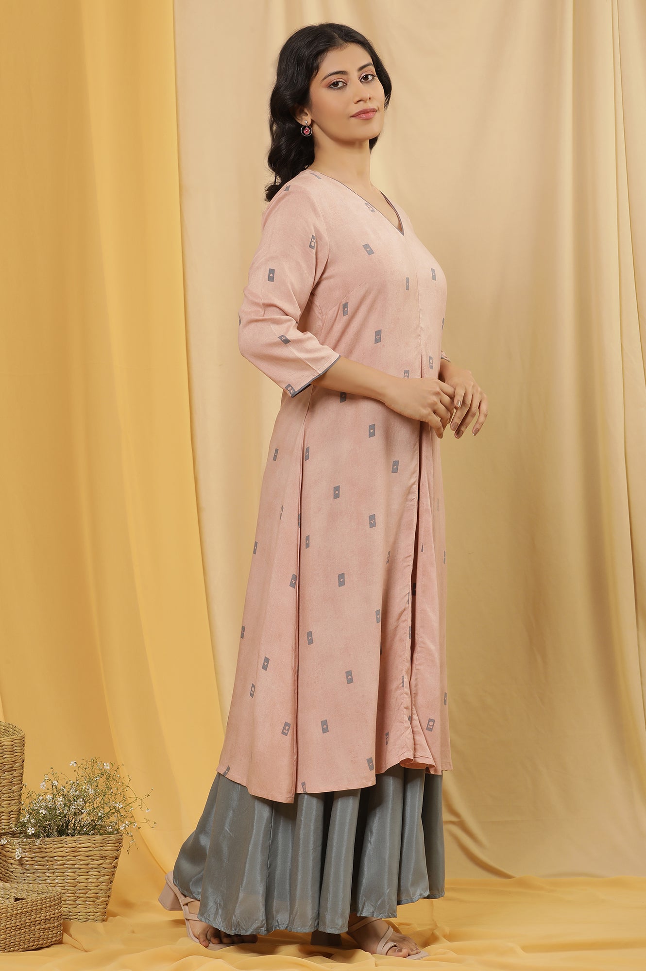 Salmon Pink A-Line Kurta And Flared Pants