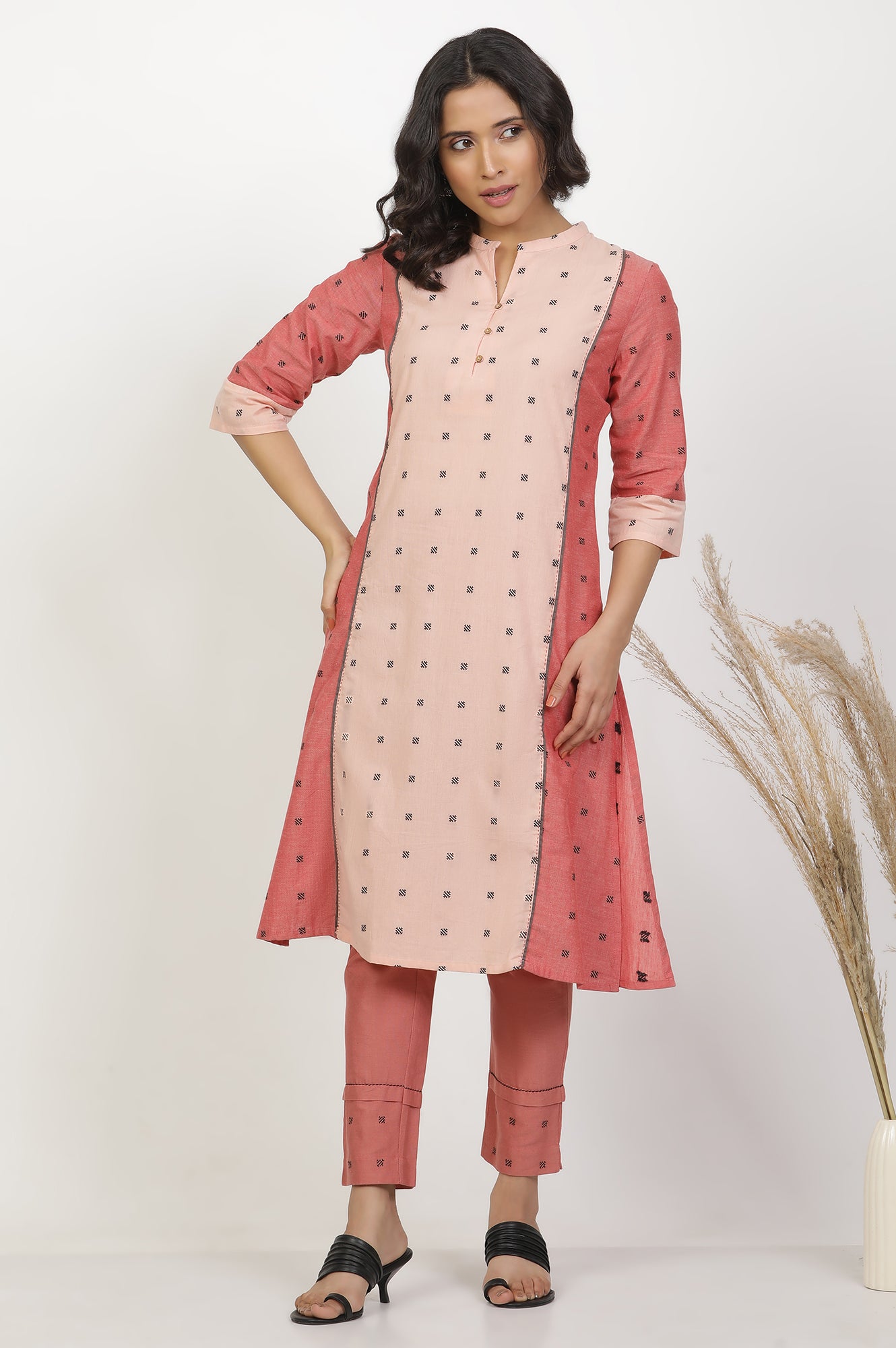 Light Red Straight Kurta And Pants Set