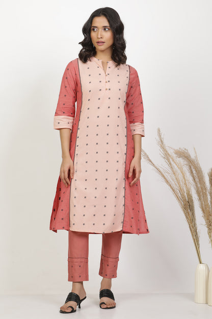 Light Red Straight Kurta And Pants Set