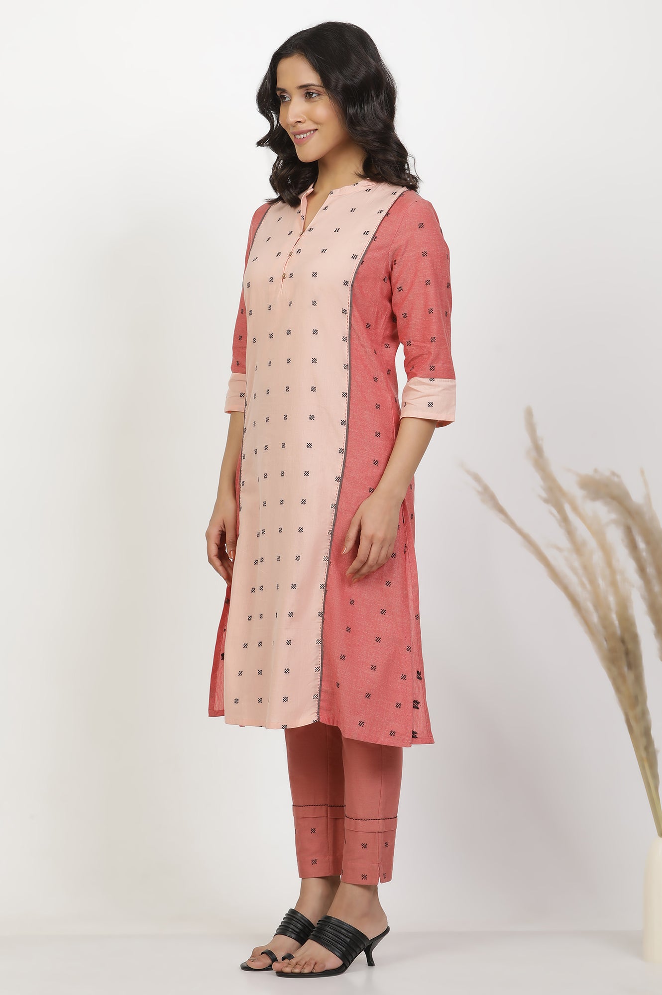 Light Red Straight Kurta And Pants Set