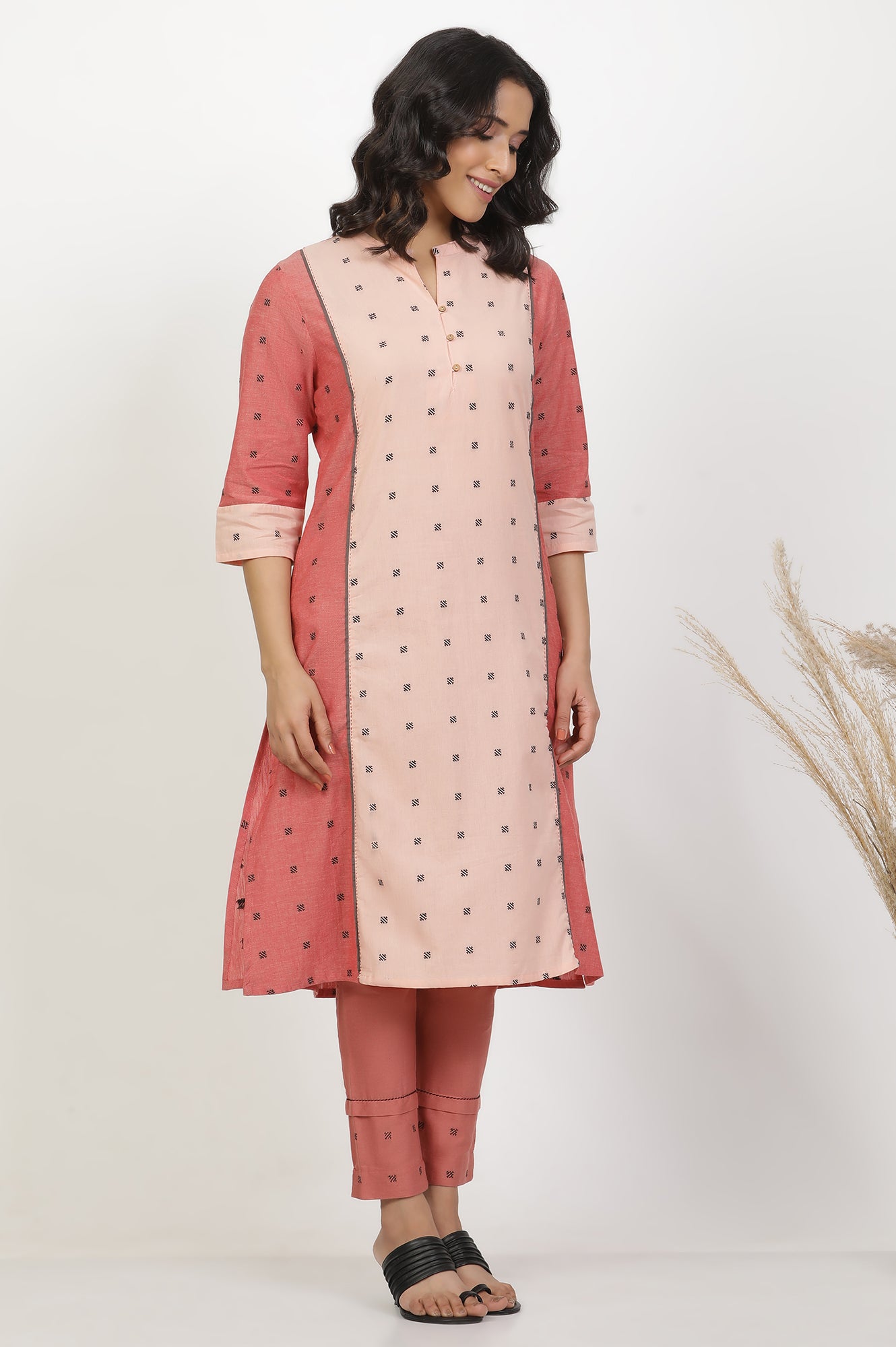 Light Red Straight Kurta And Pants Set