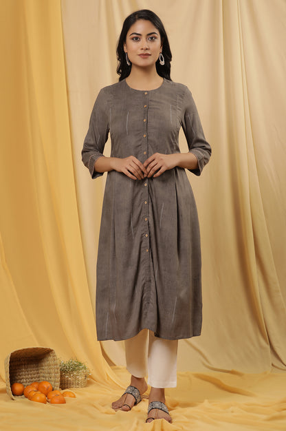 Grey Button Down Kurta And Pants Set