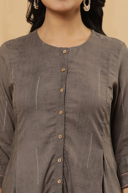 Grey Button Down Kurta And Pants Set