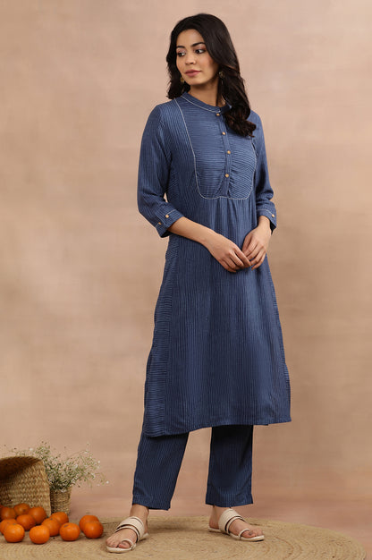 Blue Striped Kurta And Pants Set