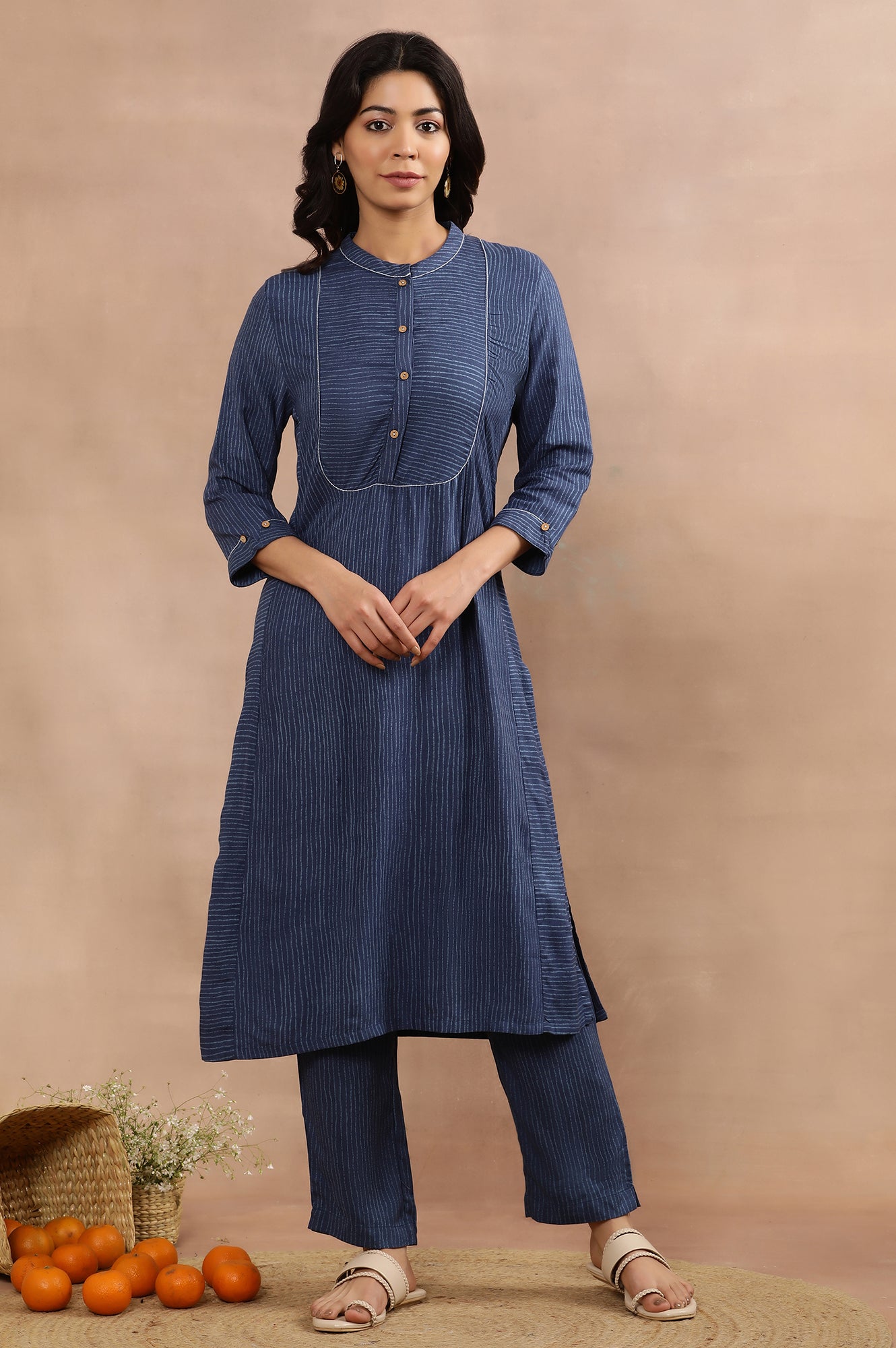 Blue Striped Kurta And Pants Set