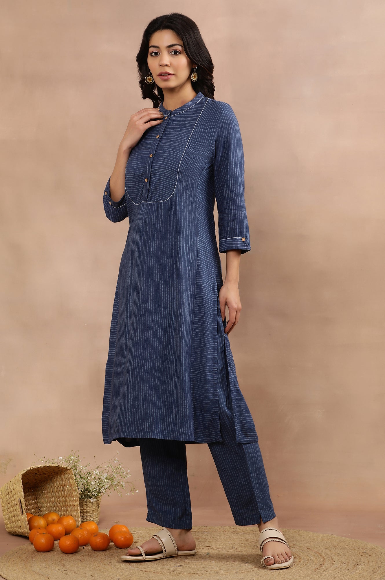 Blue Striped Kurta And Pants Set