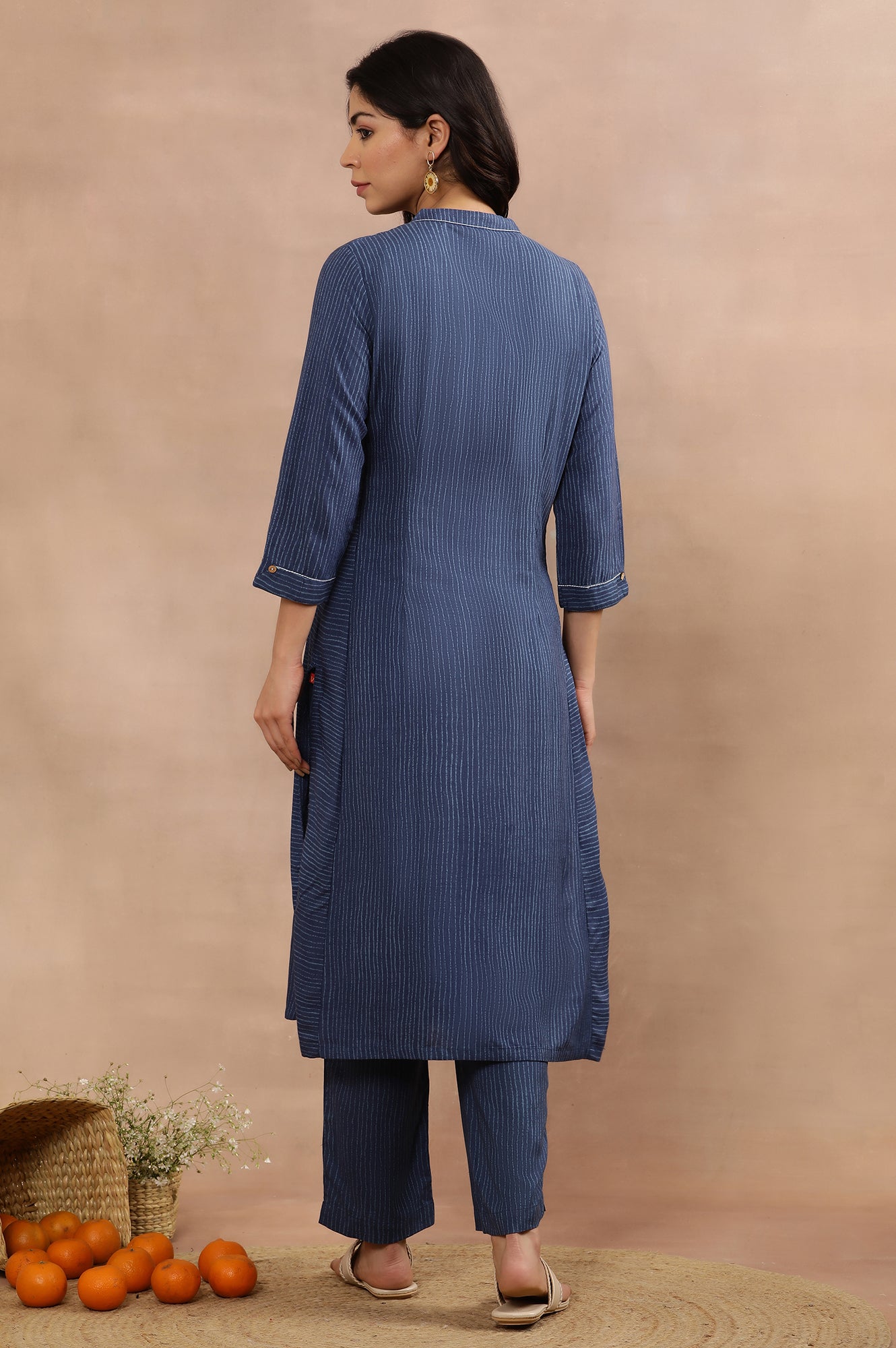 Blue Striped Kurta And Pants Set