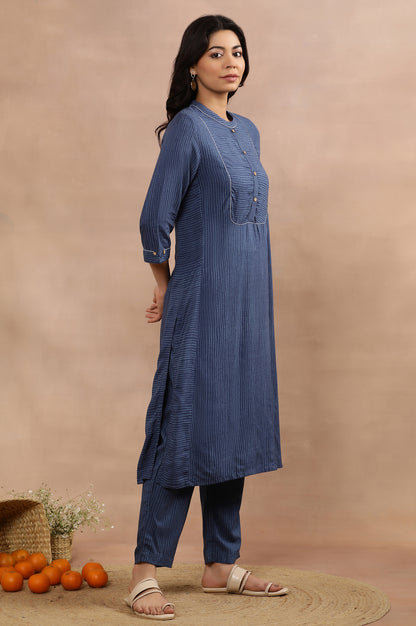 Blue Striped Kurta And Pants Set