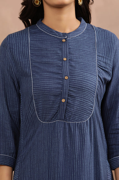 Blue Striped Kurta And Pants Set