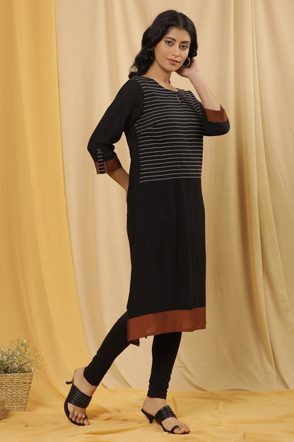 Black Dobby Colourblock Kurta And Tights Set