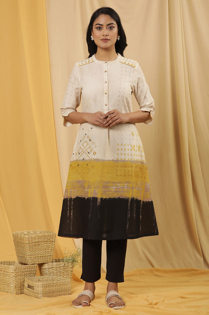 White Geometric Printed Kurta And Trousers Set