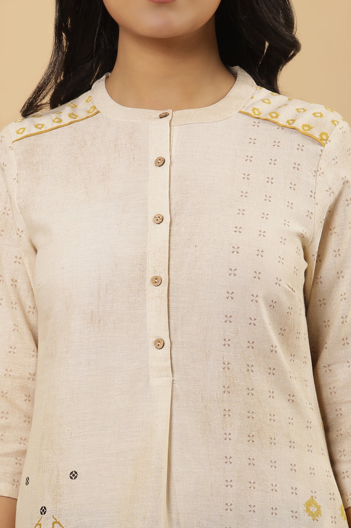 White Geometric Printed Kurta And Trousers Set