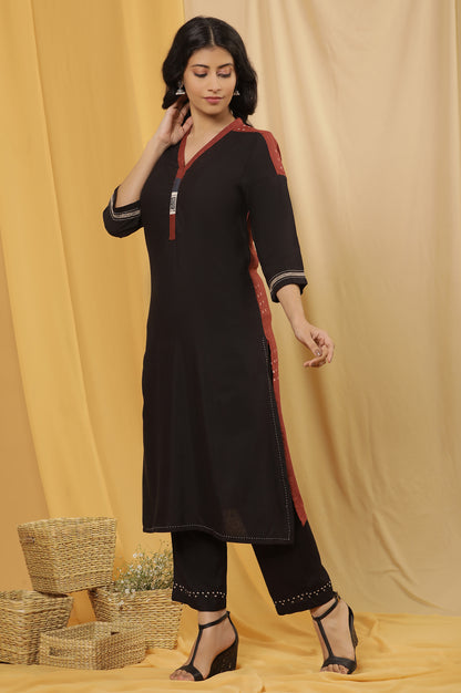 Black Straight Kurta And Pants Set