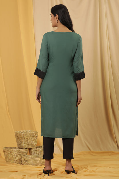 Green Straight Kurta And Trousers Set