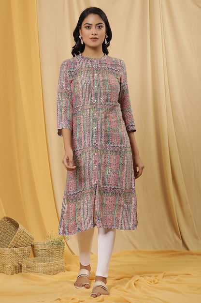 Multicoloured Printed Kurta And Tights Set