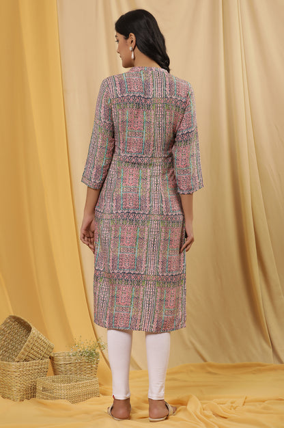 Multicoloured Printed Kurta And Tights Set