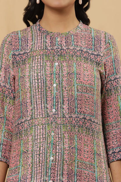 Multicoloured Printed Kurta And Tights Set