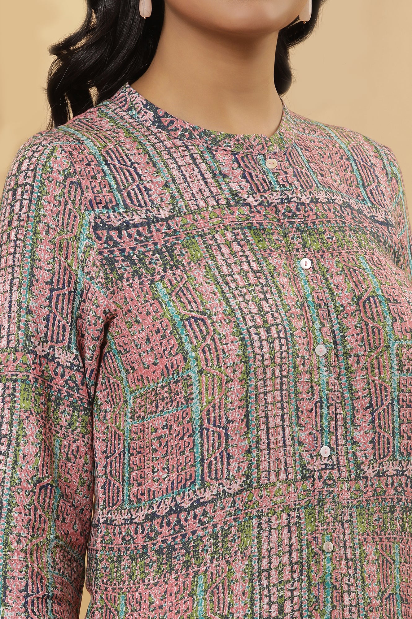 Multicoloured Printed Kurta And Tights Set