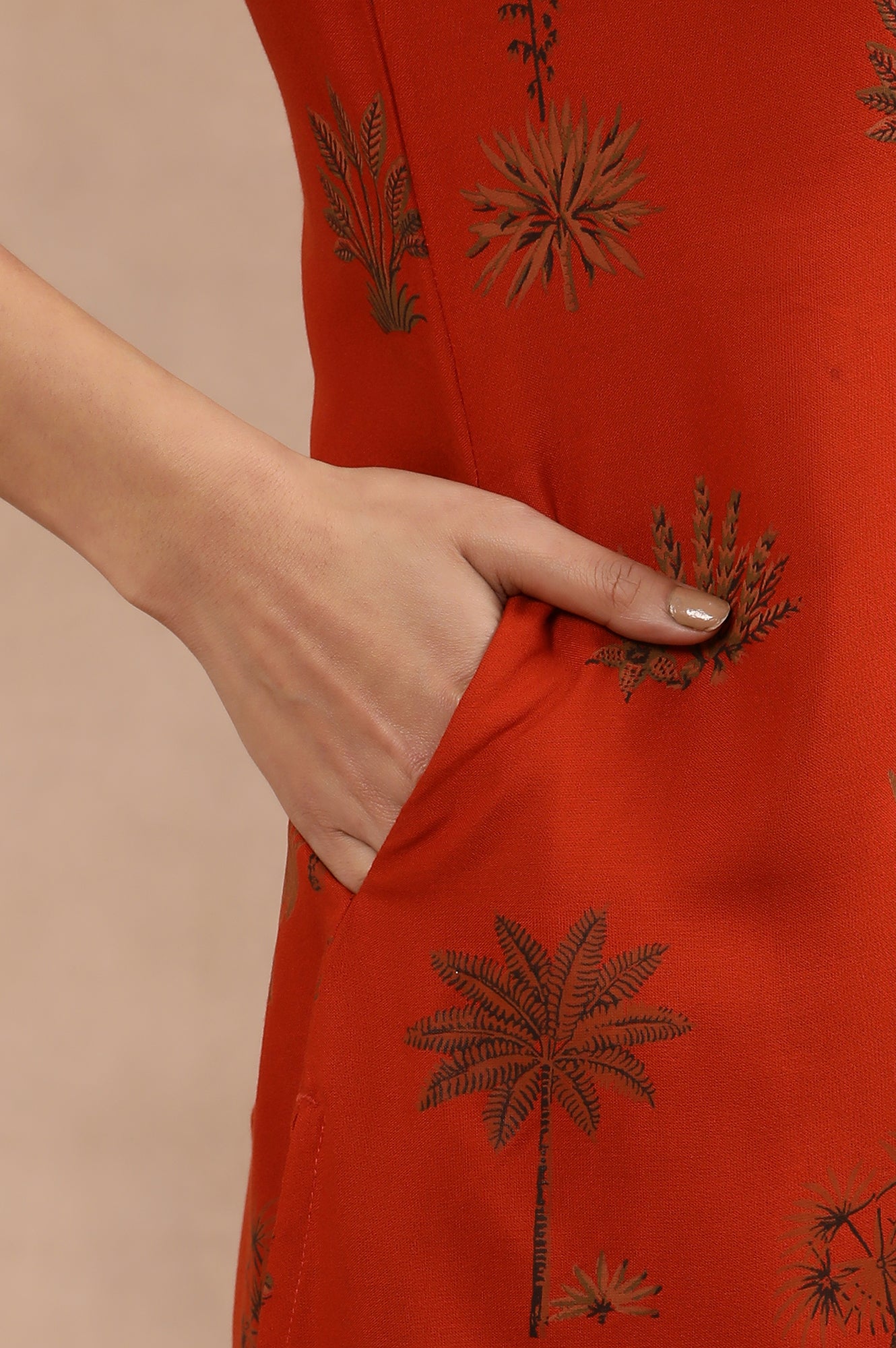 Rust Red Printed Kurta And Slim Pants