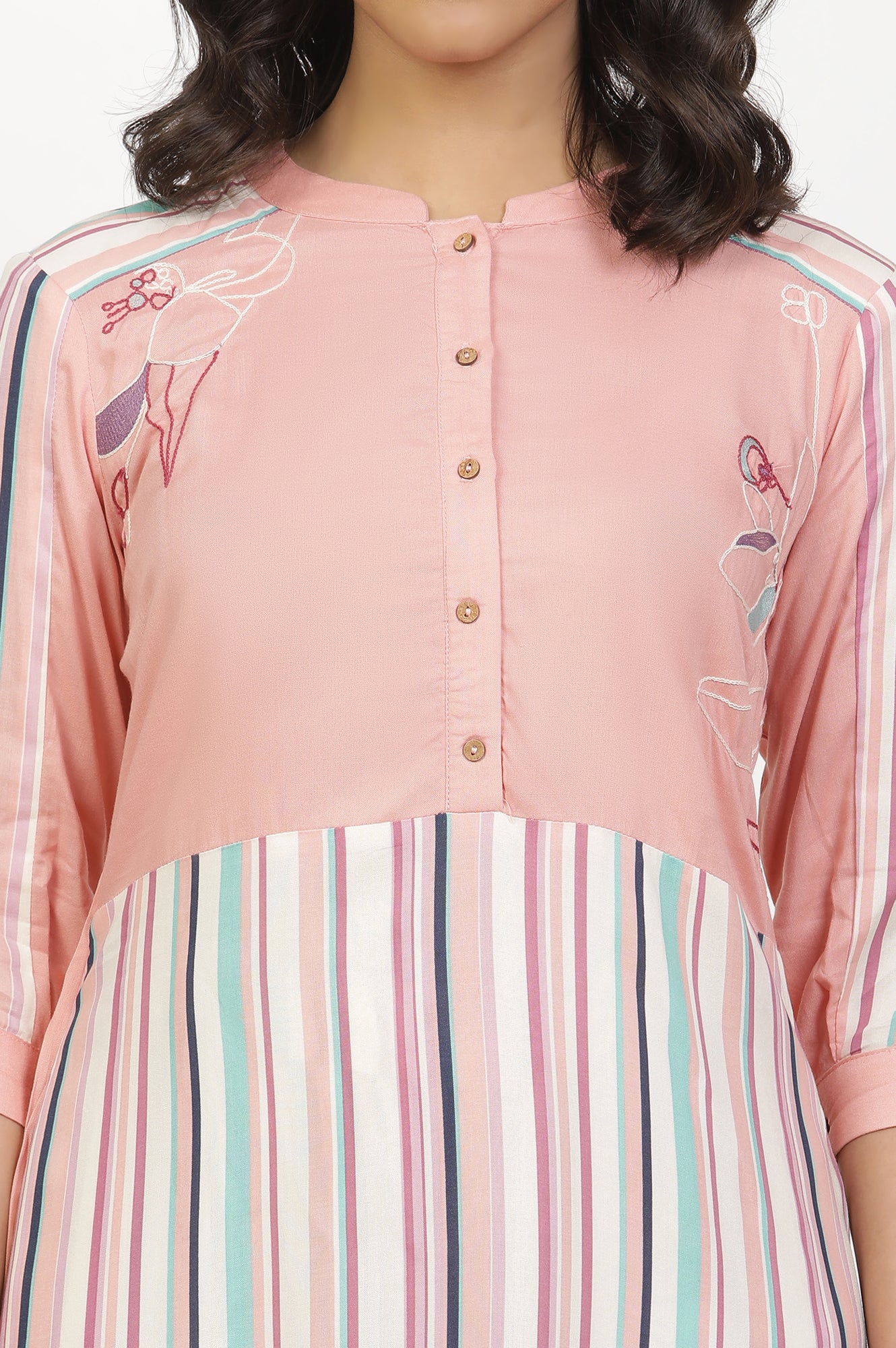 Peach Multi-Coloured Kurta And Parallel Pants Set